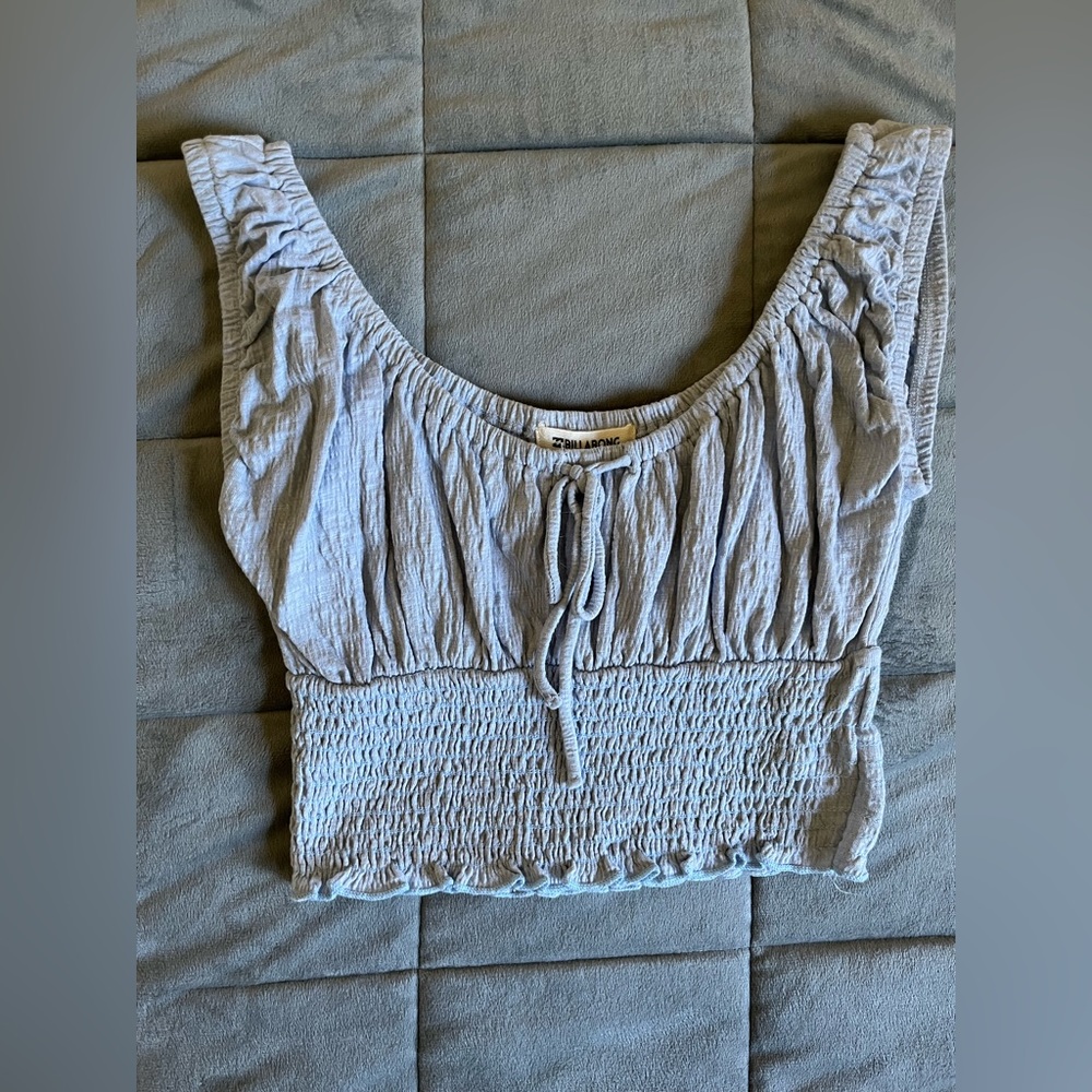 Billabong Blue Ruffle Off Shoulder Crop Top